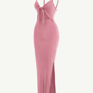 Sexy Spaghetti Strap Rib Knot Dress