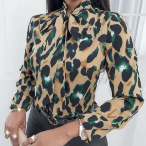 All Over Print Tie Neck Blouse