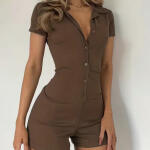 Button Front Solid Romper