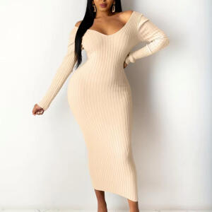 Sexy Ribbed V-neck Dress