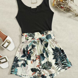 Tropical Print Splicing Romper