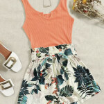 Tropical Print Splicing Romper